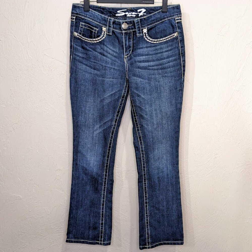 Seven7 Jeans Dark Wash Womens 8 Boot Cut Stitching Bling Low Rise y2k Pants